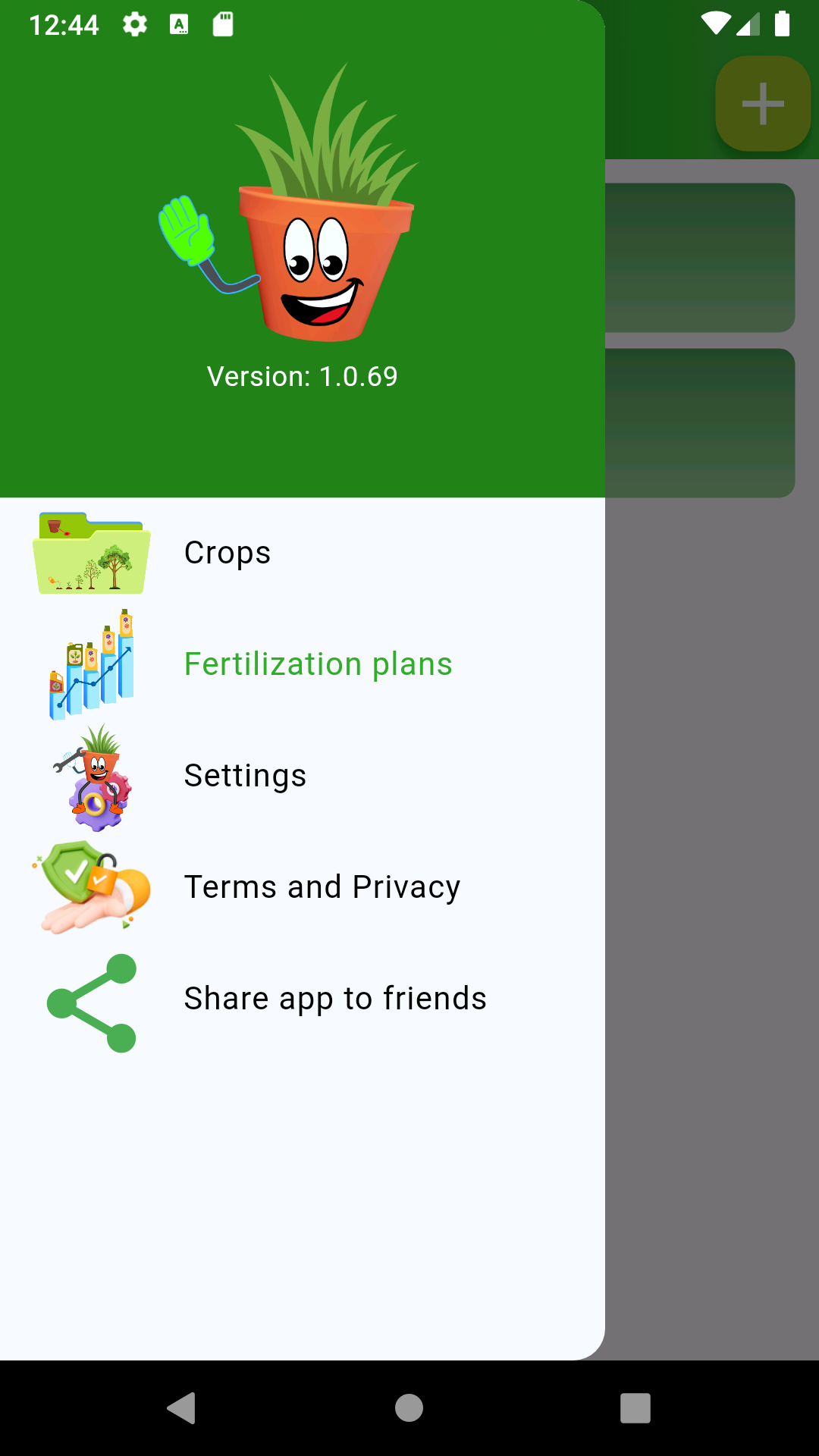 ColtivApp main menu for cultivation management