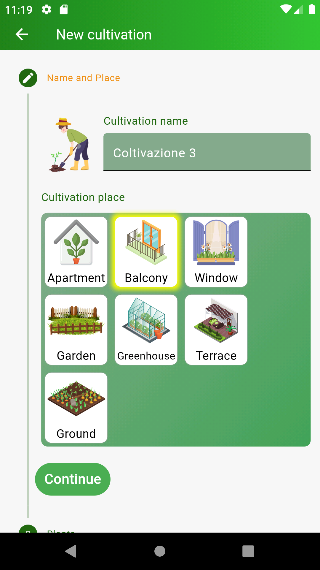 Définir le nom et l'emplacement de la culture avec ColtivApp