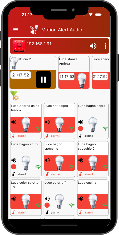 Monitor allarmi luci e sensori in Motion Alert Audio
