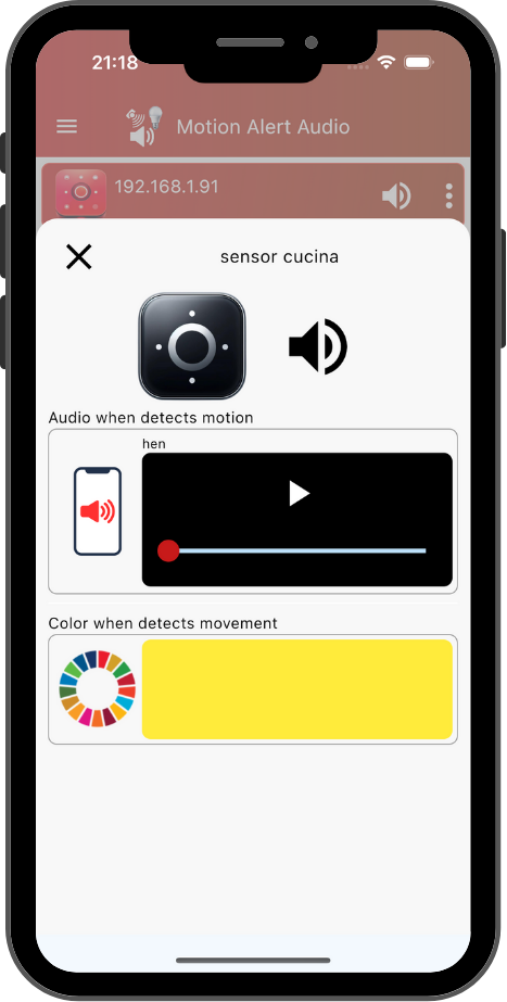 Réglez l'audio et la couleur pour chaque appareil dans Motion Alert Audio